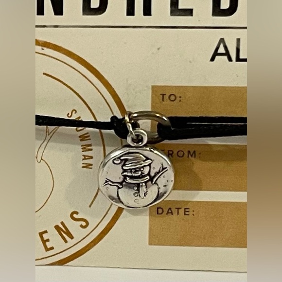 NWT Alex and Ani Kids Black Cord Bracelet with Snowman Silver Charm - Picture 2 of 3